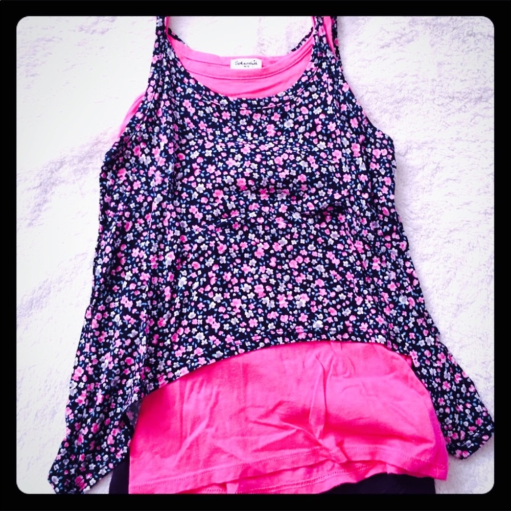 Splendid Silky Soft Layered Tanks,Floral,Pink 4/5T